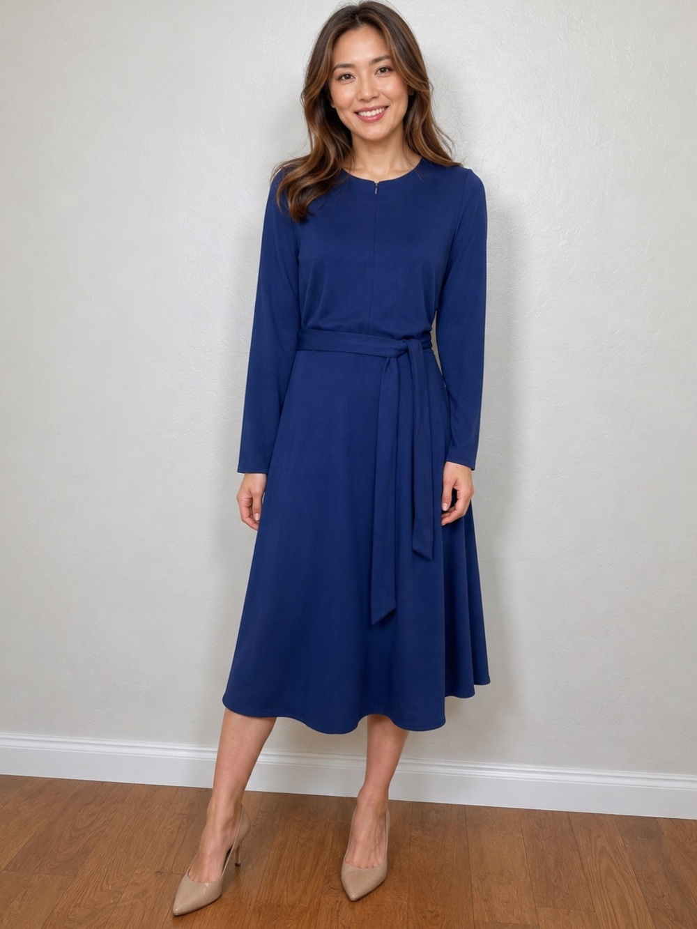 GIRL WITH‎ CURVES Women’s Size XST Tall Navy Blue Long Sleeve Ponte Midi Dress